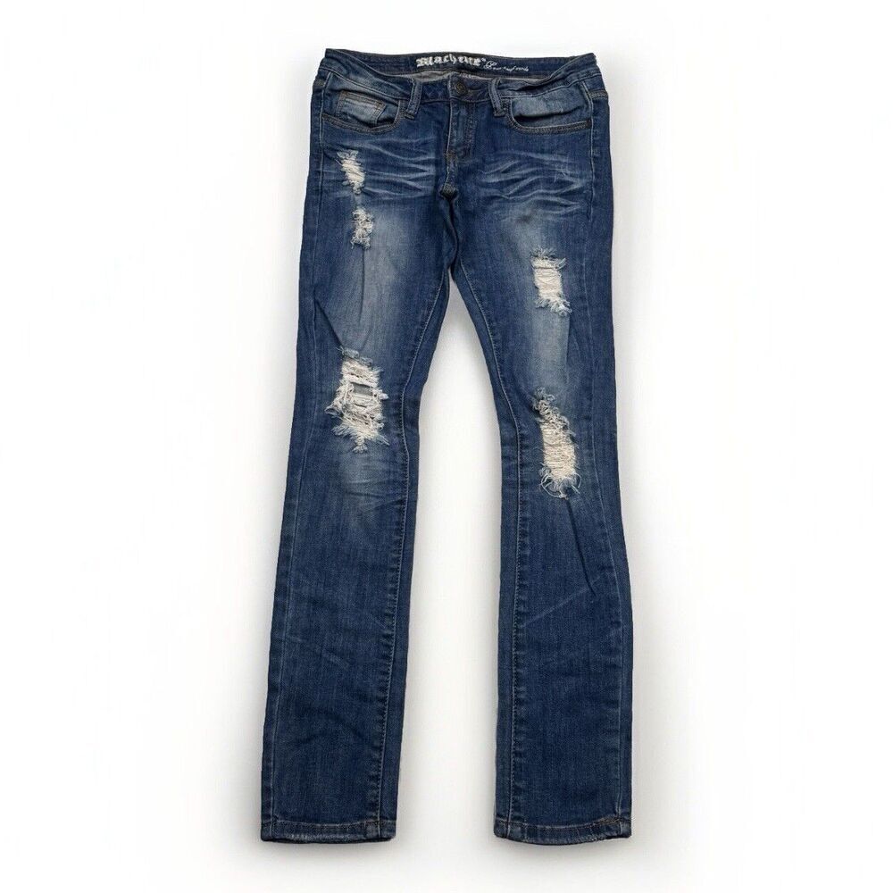 Machine Jeans Juniors 5/28 Skinny Distressed Stretch Blue Denim Measure 28x29.5